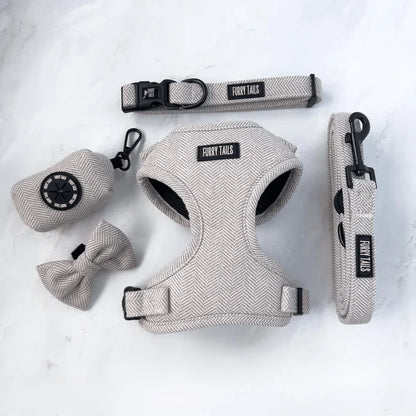 Dog Harness (Full Set) (Coco) – Dog Harness, Dog Collar, Dog Lead, Dog Poo Holder, Dog Bow Tie – by Furry Tails